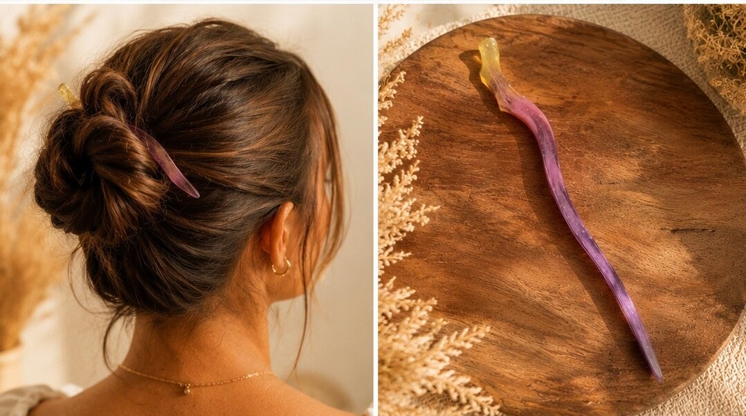 Baguette à Cheveux Artisanale - PURPLE YELLOW