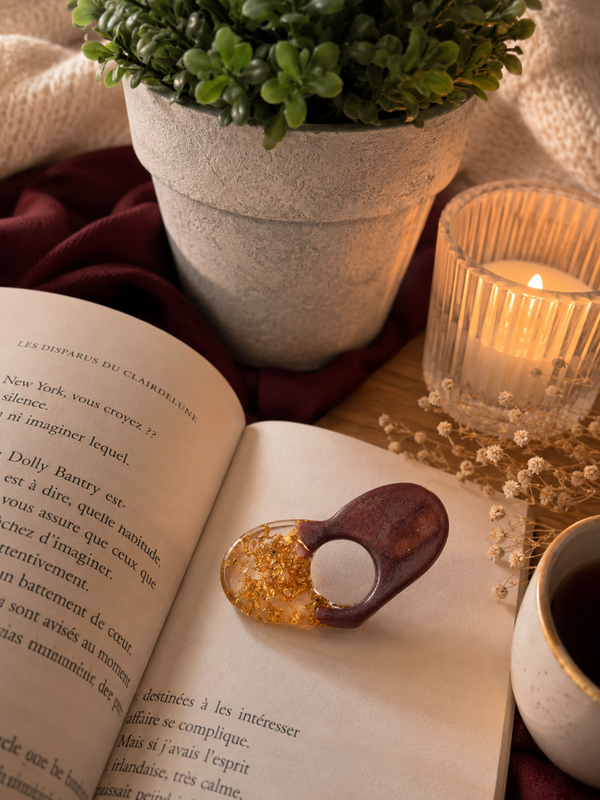 BAGUE DE LECTURE- BORDEAUX FEUILLES OR