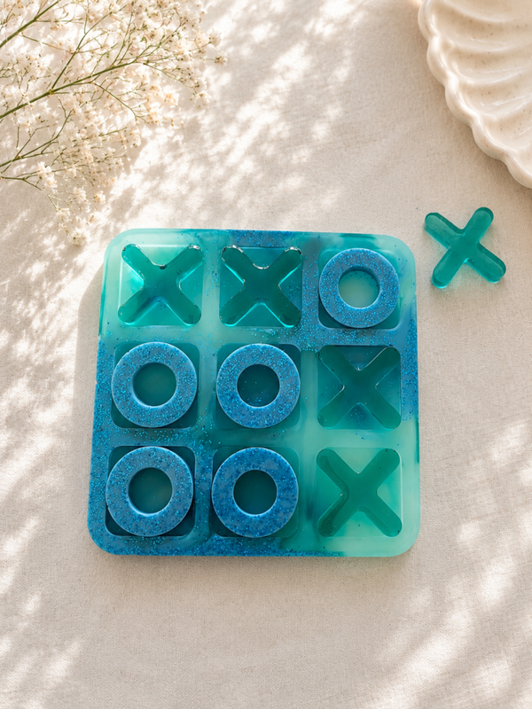 Jeu de morpions de voyage en résine époxy – Jeu de société artisanal