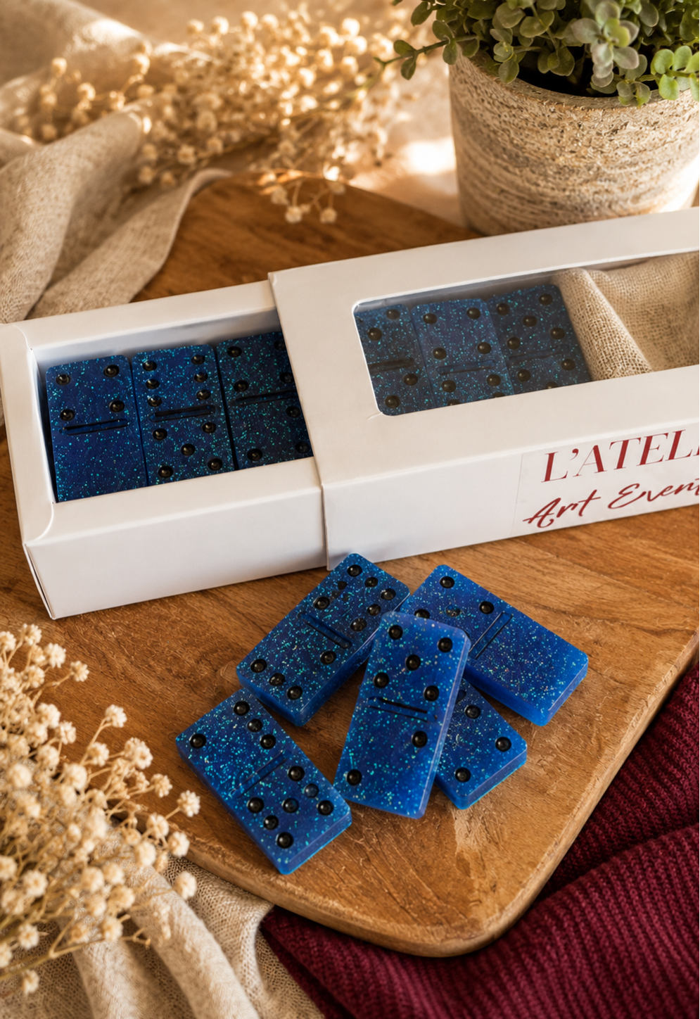 Jeu de Domino en résine - Bleu Paillette