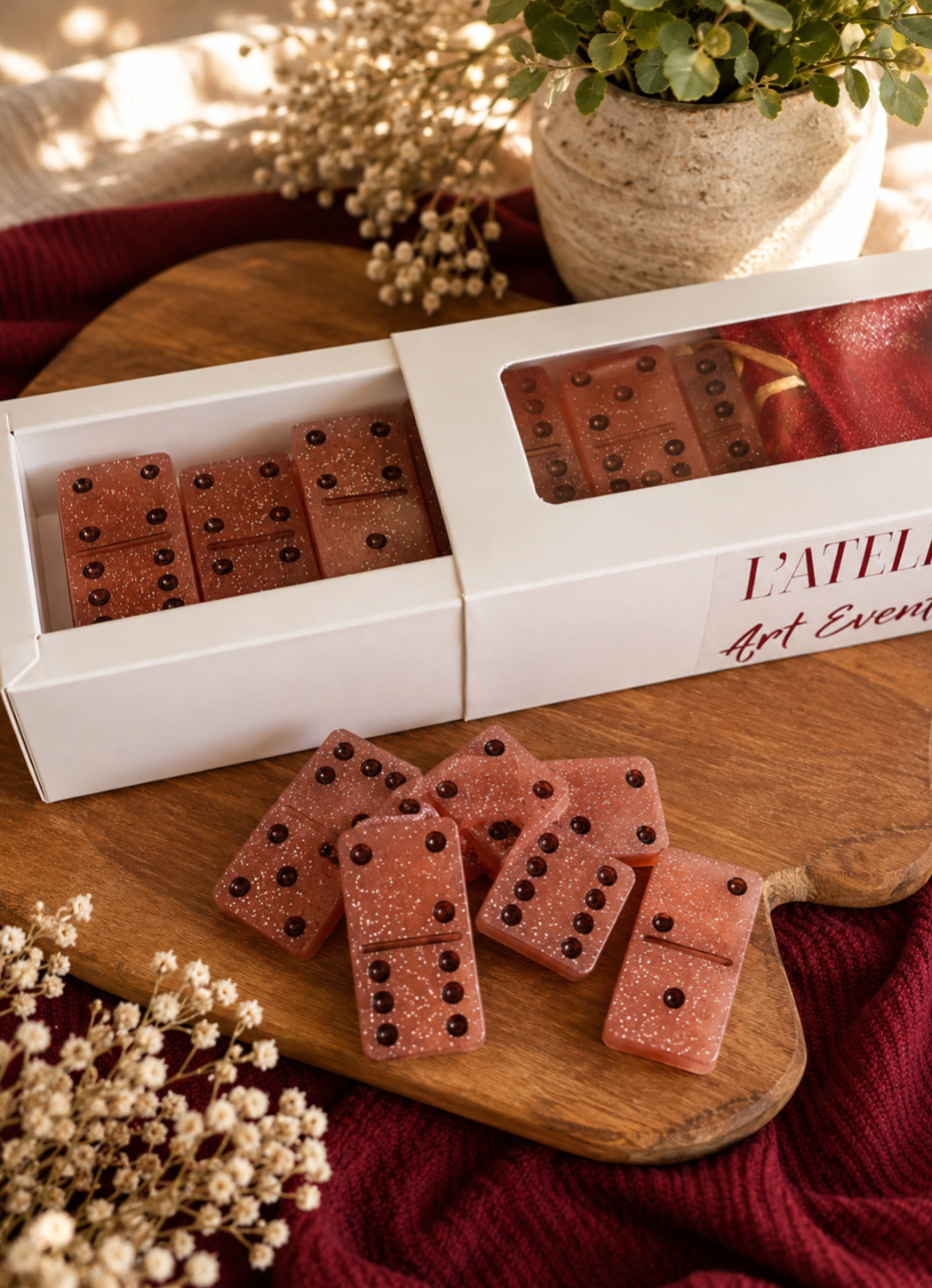 Jeu de Domino en Résine - Rose Paillette