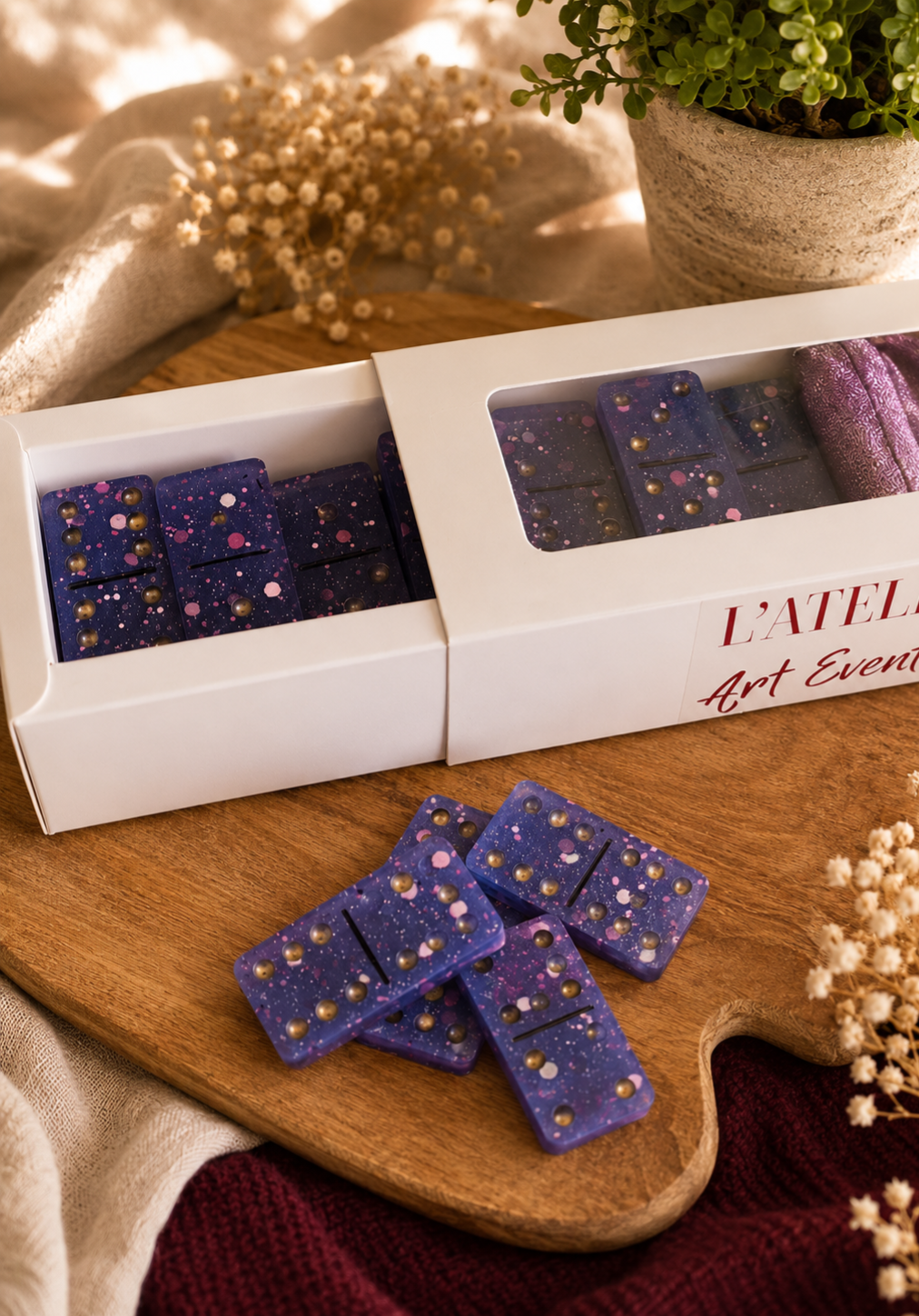 Jeu de Domino en Résine - Violette Paillette