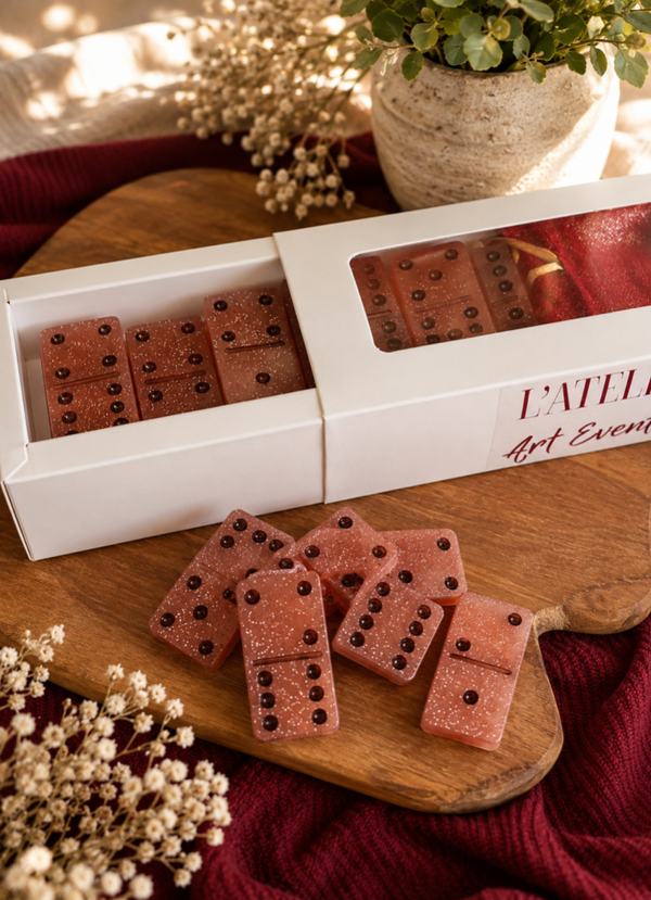 Jeu de Domino en Résine - Rose Paillette