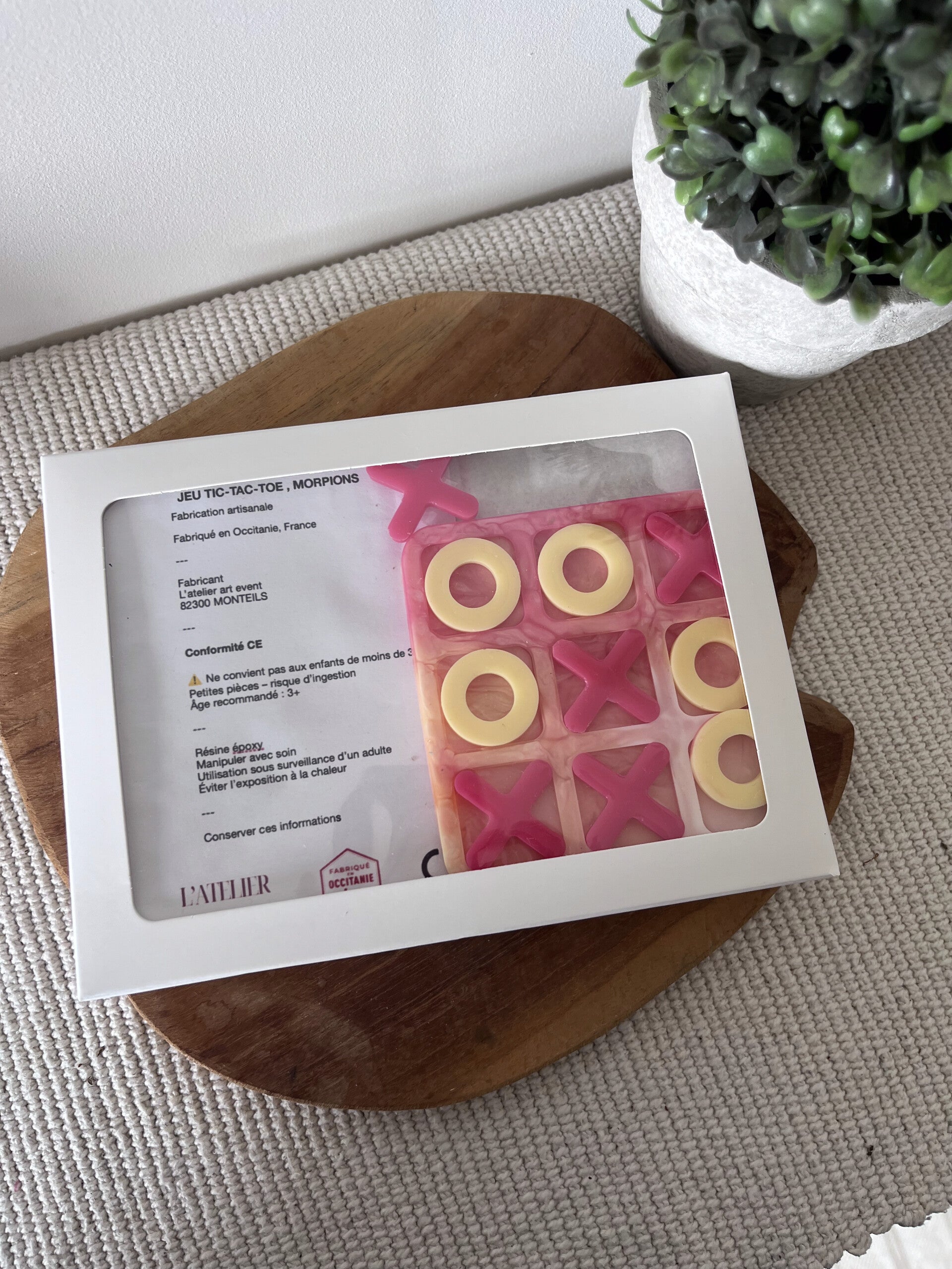 Jeu de morpions de voyage en résine époxy – Jeu de société artisanal