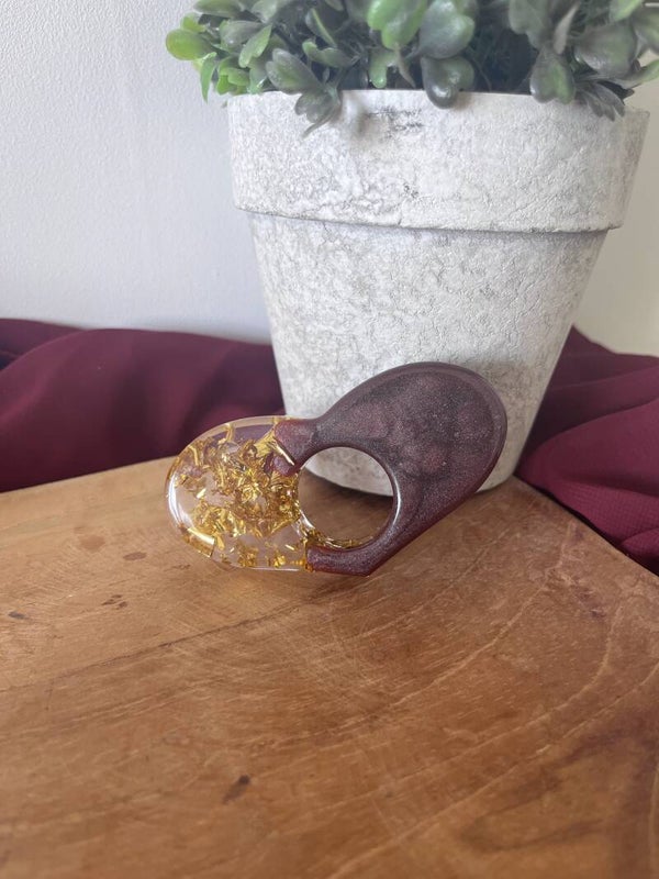 BAGUE DE LECTURE- BORDEAUX FEUILLES OR