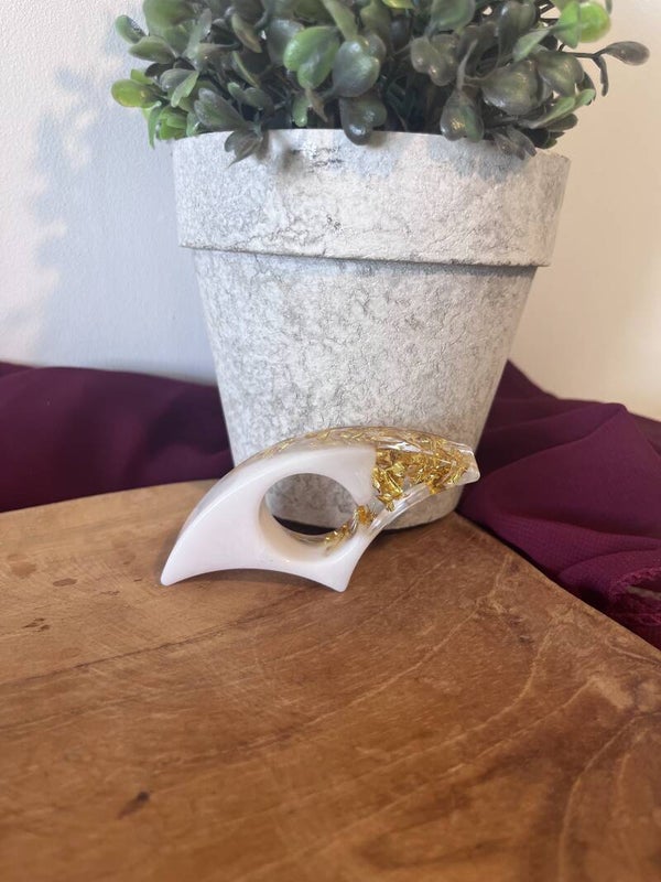 BAGUE DE LECTURE - BLANC FEUILLES OR