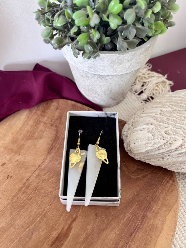 Boucles d'Oreilles - SATURNE BLANC