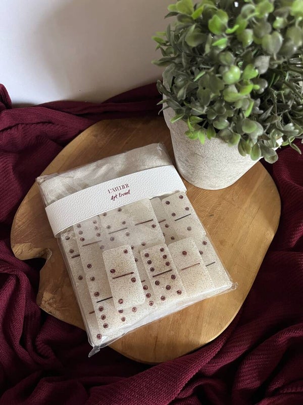 DOMINOS Blanc pailletés point noir