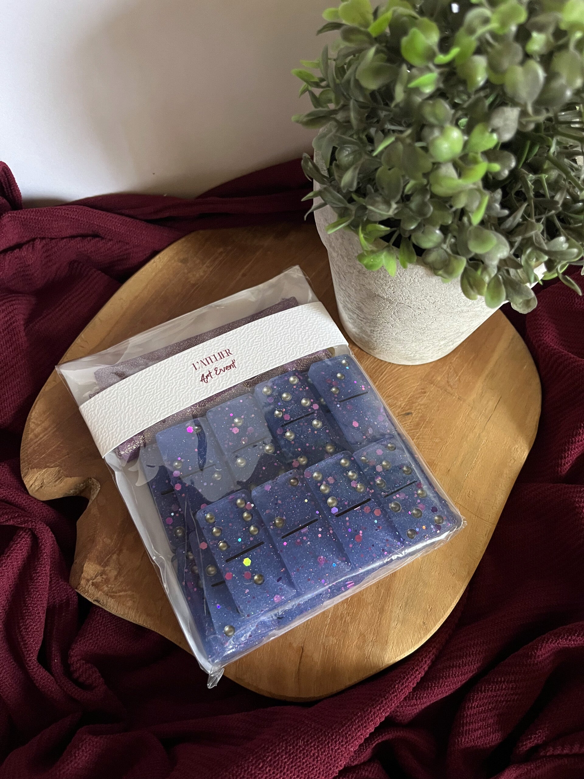 DOMINOS Violet pailletés point argent