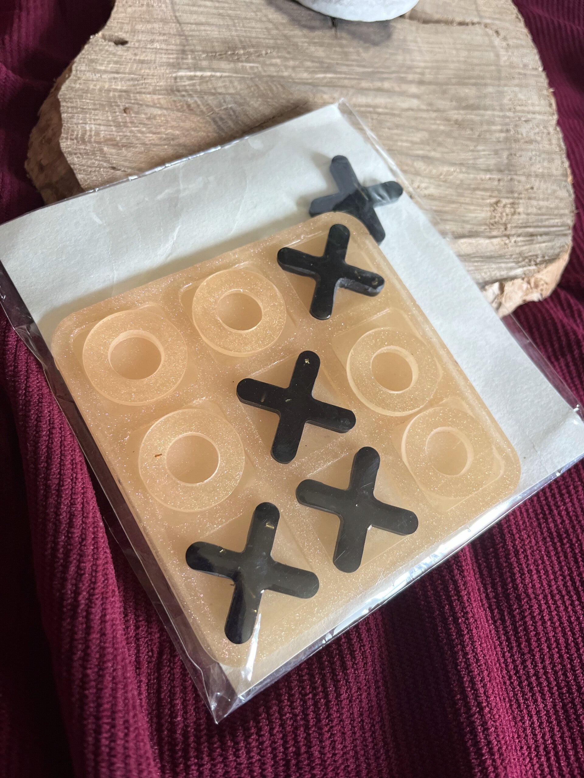 Jeu de morpions de voyage en résine époxy – Jeu de société artisanal