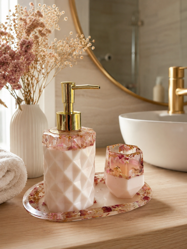 Set Salle de Bain Marbre Floral