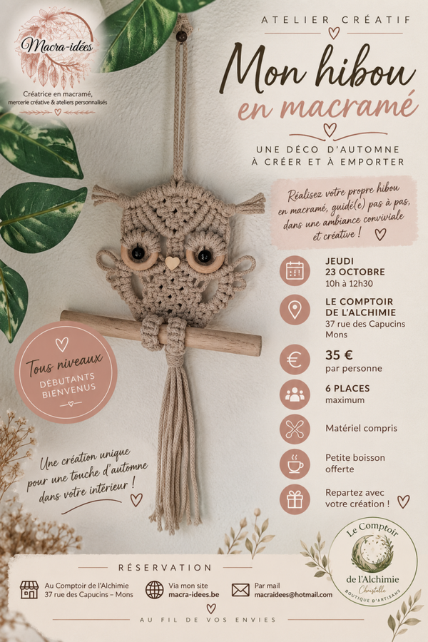 Atelier créatif macramé – Mon hibou d’automne 🦉