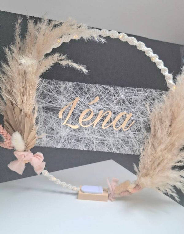 Grande couronne lumineuse bohème personnalisée – 30 cm