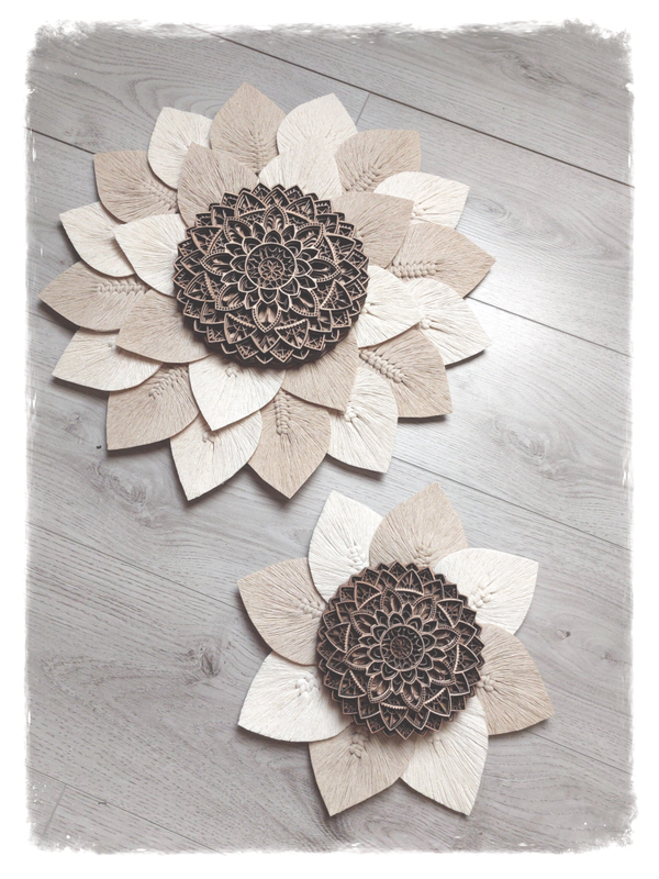 Duo mural bohème “DUO” – Fleurs décoratives en corde & mandala bois
