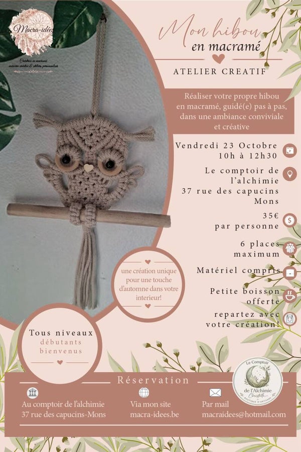 Atelier créatif macramé – Mon hibou d’automne 🦉