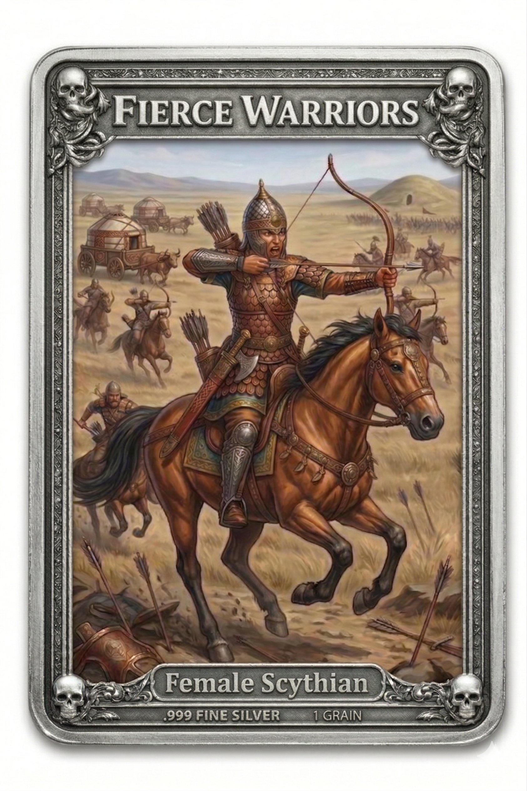 Female Scythian Warrior .999 Fine Silver 1 Grain Collector Card - Fierce Warriors Series 1: Ancient Warriors Collection
