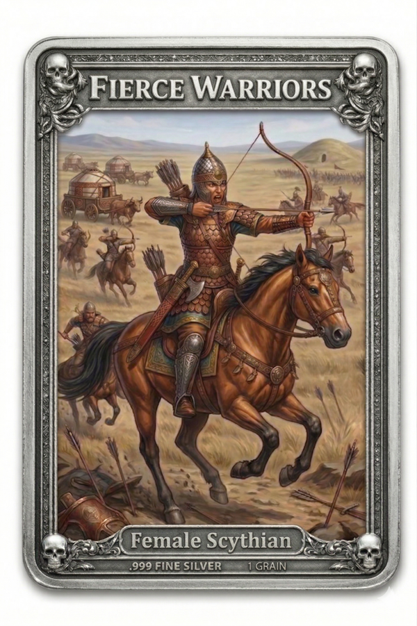 Female Scythian Warrior .999 Fine Silver 1 Grain Collector Card - Fierce Warriors Series 1: Ancient Warriors Collection