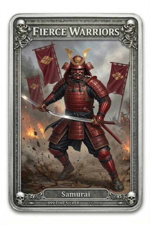 Samurai Warrior .999 Fine Silver 1 Grain Collector Card - Fierce Warriors Series 1: Ancient Warriors Collection