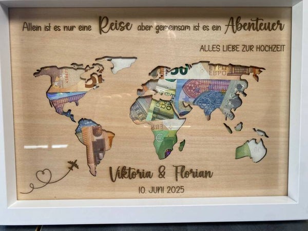 Geldgeschenk Weltkarte querformat