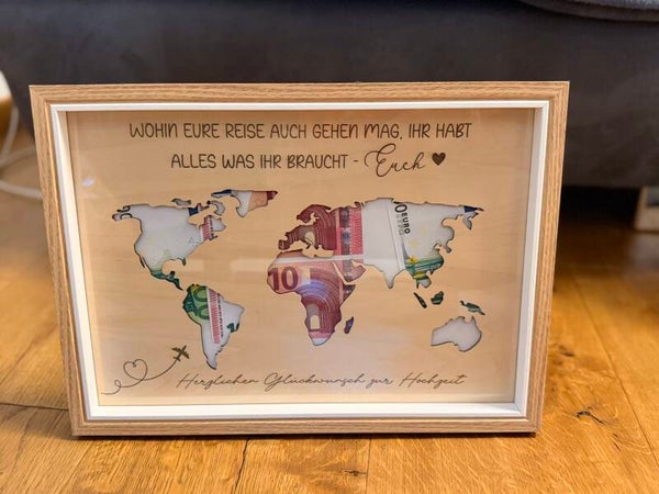 Geldgeschenk Weltkarte Hochzeit