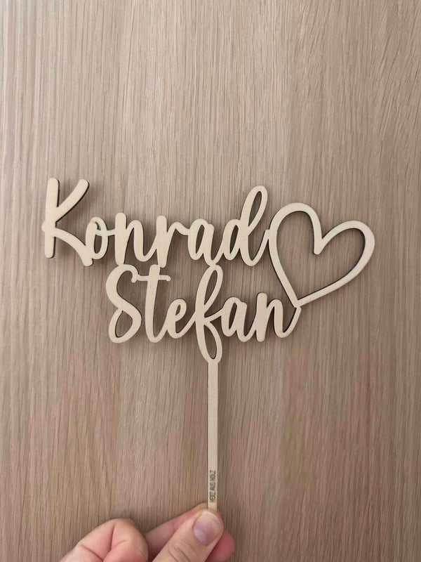 Caketopper  2 Namen & Herz