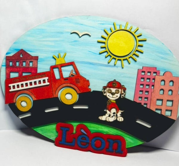 Barn skylt brand bil