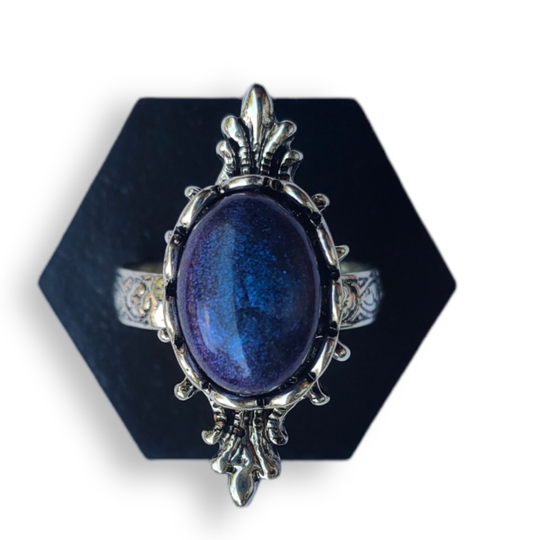 Ring verstelbaar zilver met paars blauwe steen