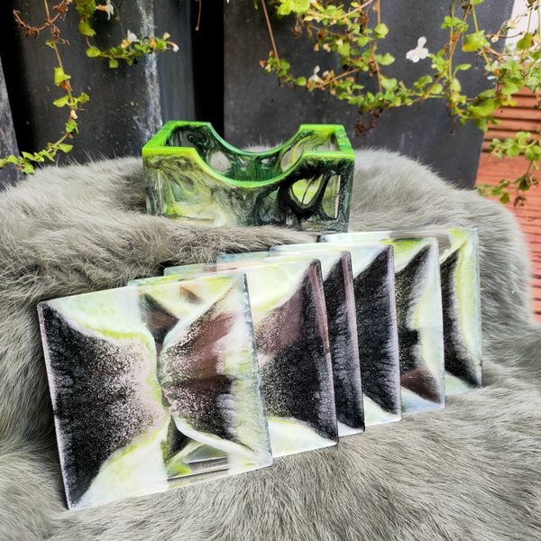 Onderzetter set Apple Green, Black, White & Silver