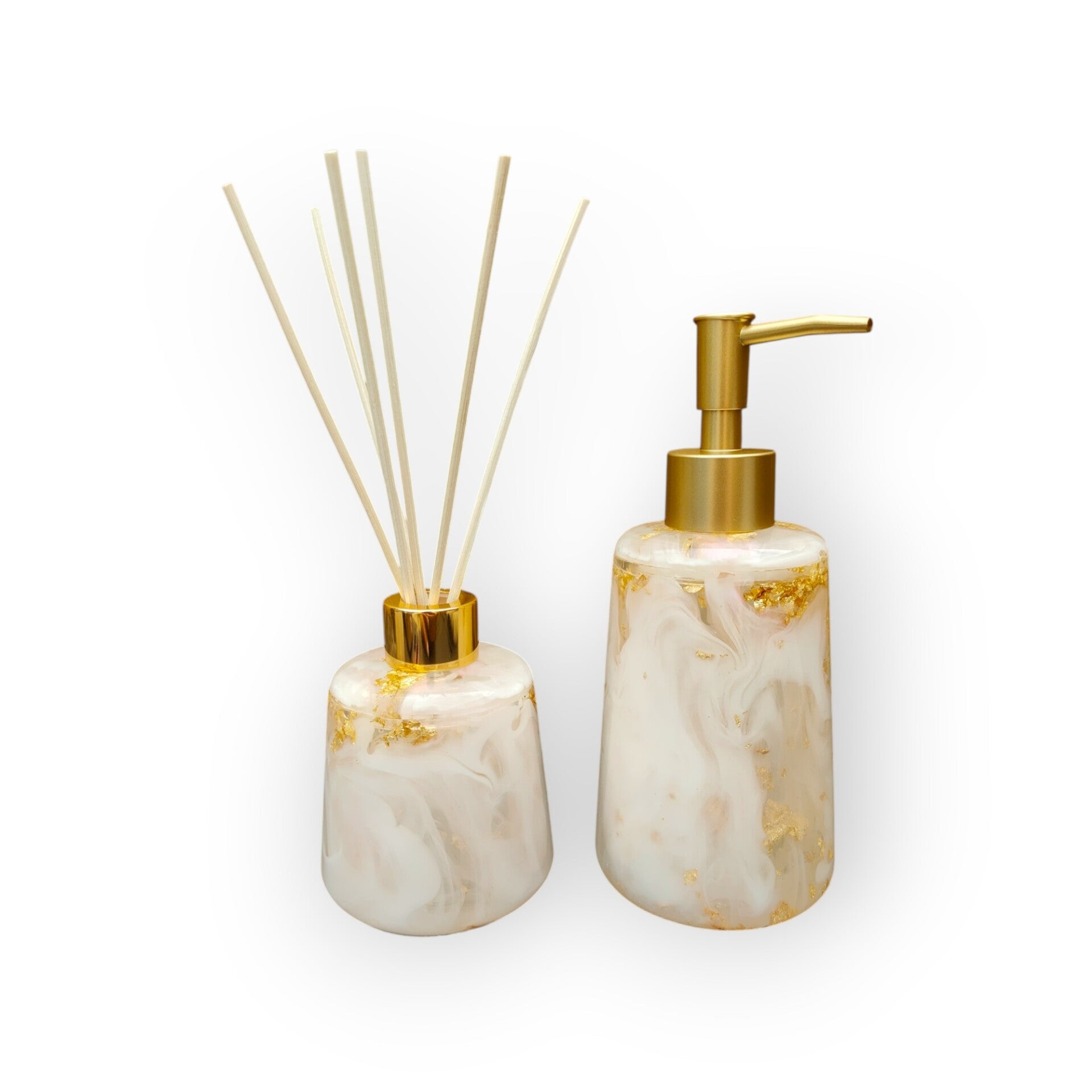 Handgemaakte Epoxy Badkamerset | Zeeppompje & Geurstokjeshouder | Luxe Badkamer Accessoires | Design Woonaccessoires