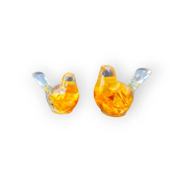 Handgemaakte Epoxy Vogeltjes met Bloemen – Unieke Set van 2