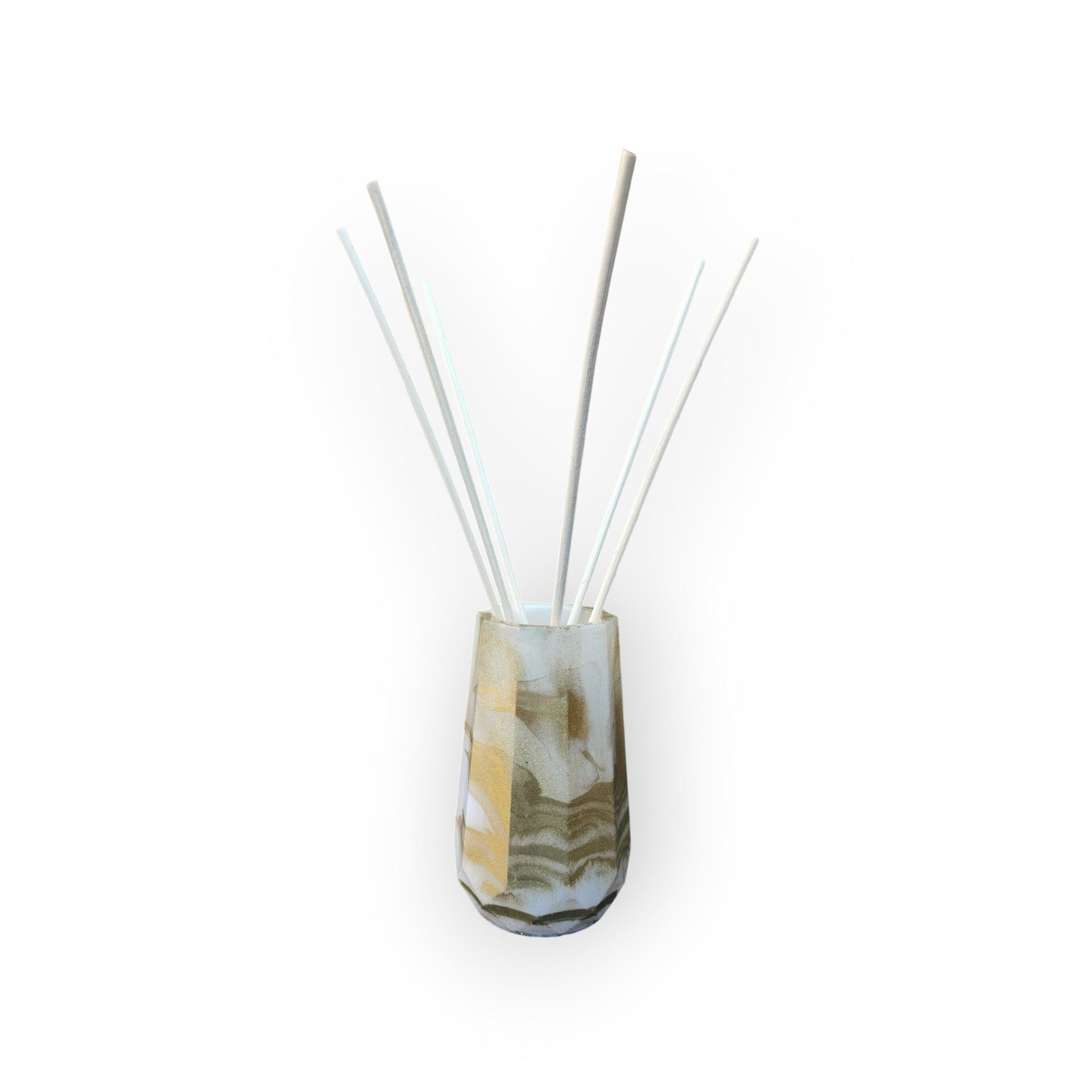 Kleine Handgemaakte Epoxy Geurstokjeshouder – Wit, Goud & Marmer – Uniek Design