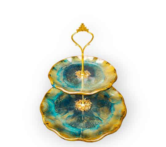 Etagère twee lage Green-Blue & Gold
