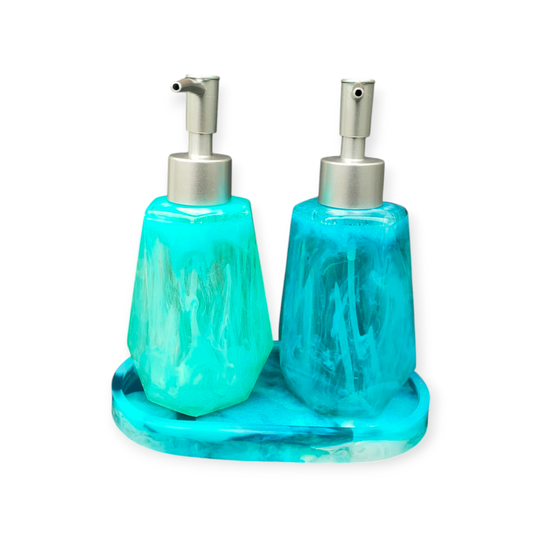 Badkamer accessoire set: pompjes op decoratief schaaltje