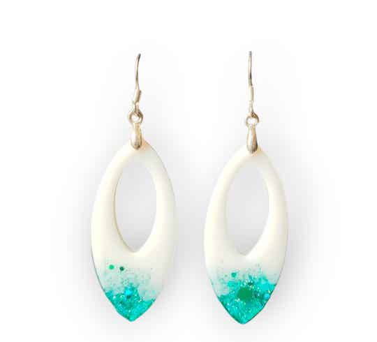 Oorbellen White & Glitter Turquoise