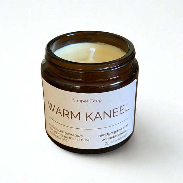 Handgegoten geurkaars van zonnebloemwas - Warm Kaneel