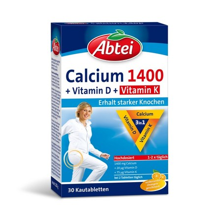 Abtei Calcium 1400 MIT VITAMIN D + K | 30 KAUTABLETTEN