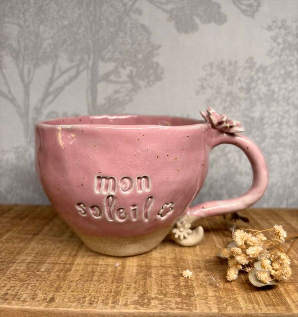 Tasse et assiette "mon soleil rose"