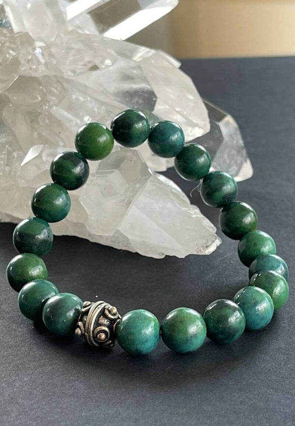 Chrysocolla armband met ronde kralen en elastiek 1cm