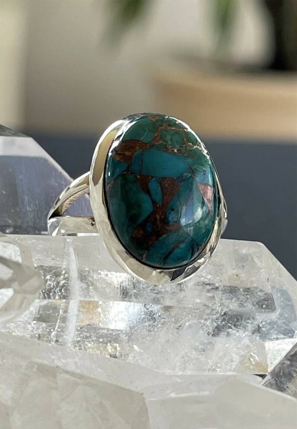 Koper Turkoois ring cabochon ovaal, maat 17