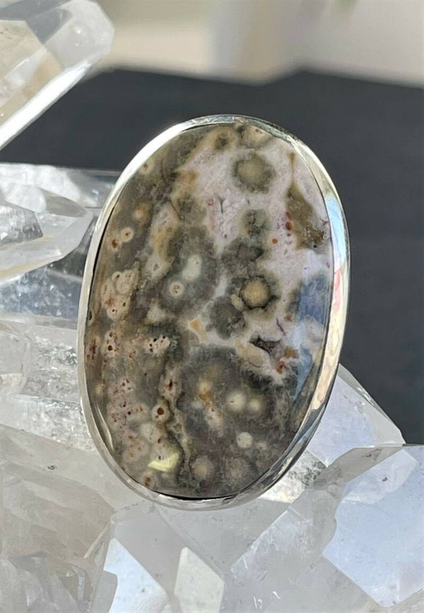 Oceaan Jaspis ring cabochon ovaal groot, maat 17