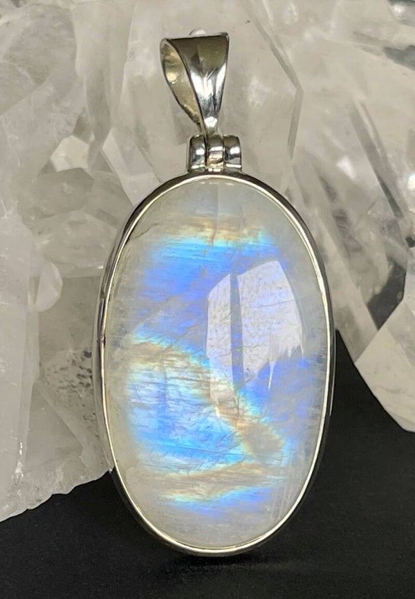Regenboog Maansteen hanger cabochon ovaal medium