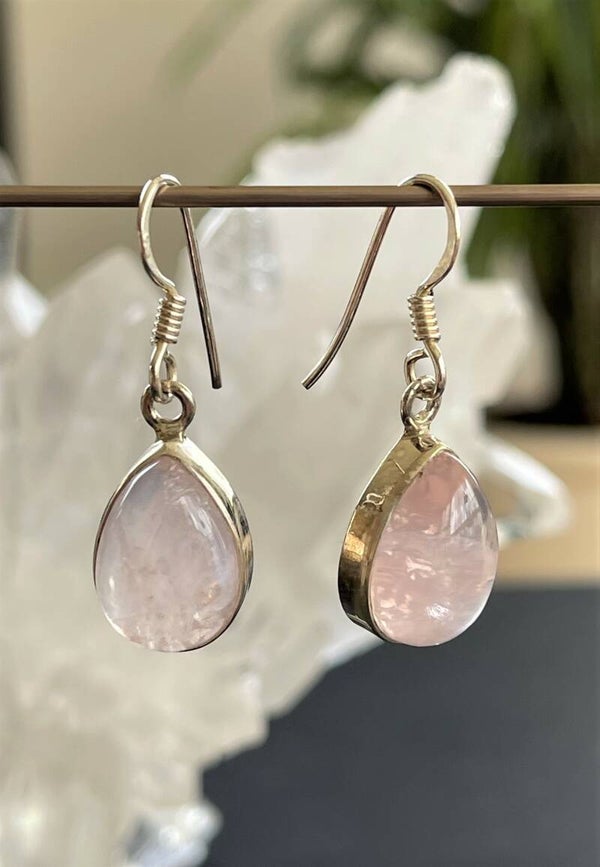 Rozenkwarts oorbellen cabochon druppel