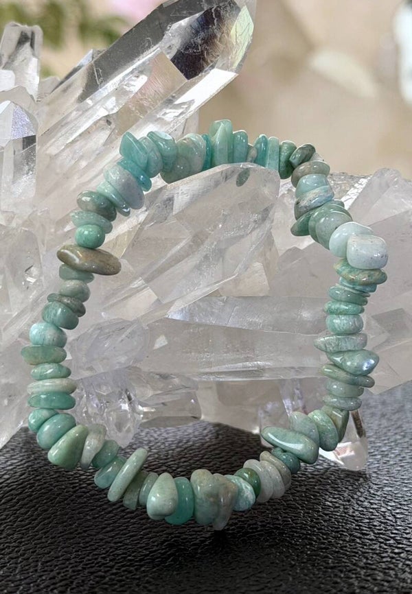 Amazoniet armband met split kralen en elastiek 1cm