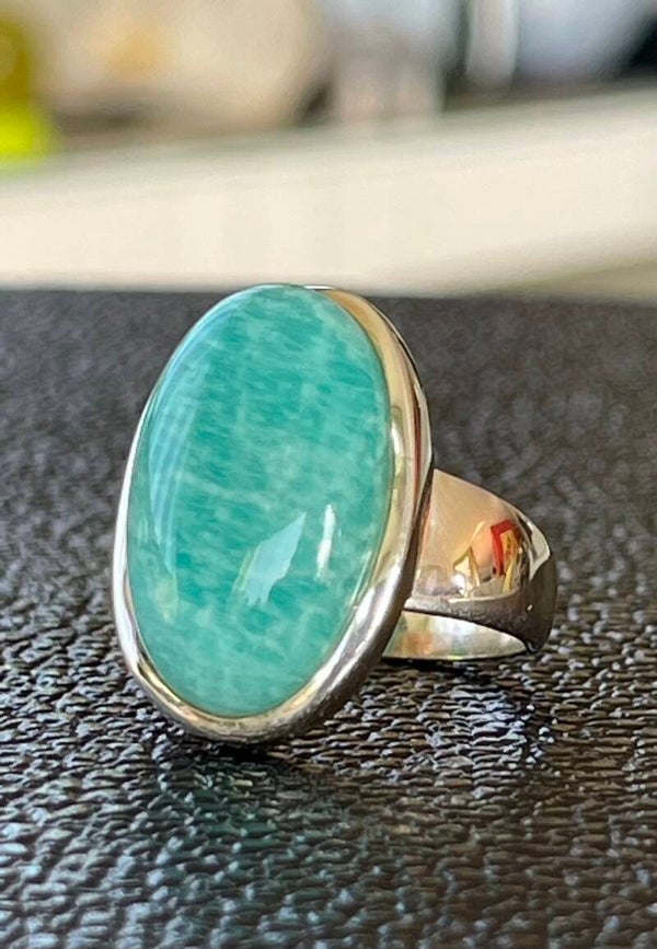 Amazoniet ring cabochon ovaal, maat 18,4