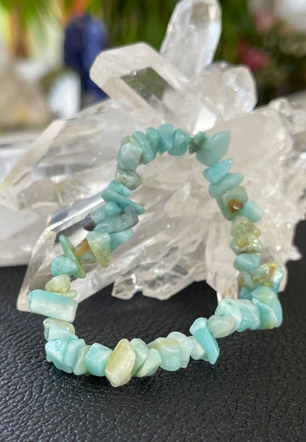 Amazoniet armband met split kralen en elastiek 1cm