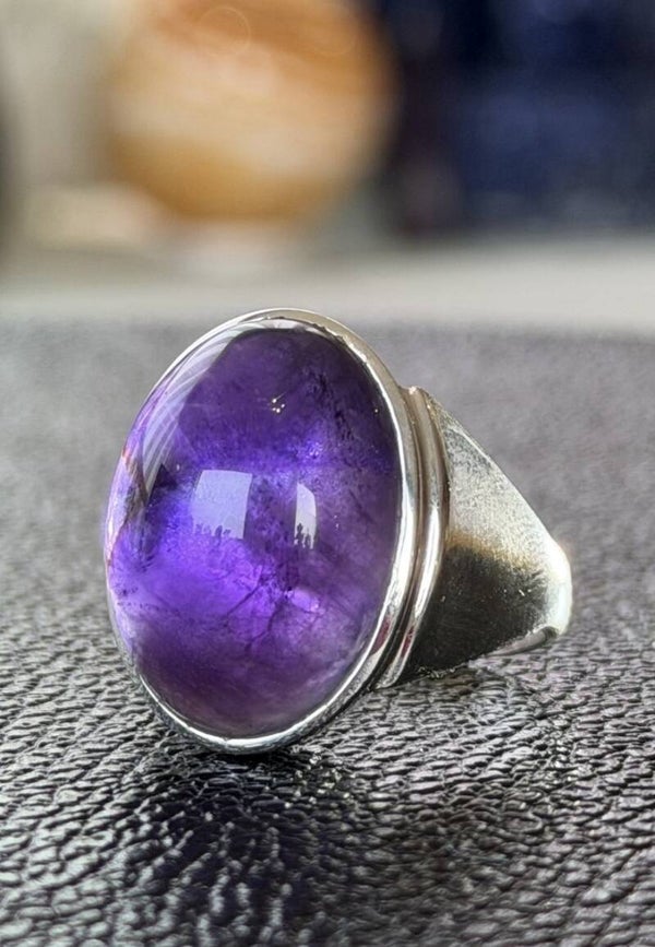 Amethist ring cabochon ovaal, maat 21