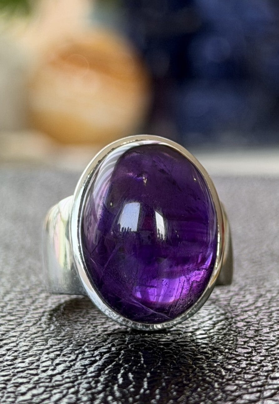 Amethist ring cabochon ovaal, maat 22,9