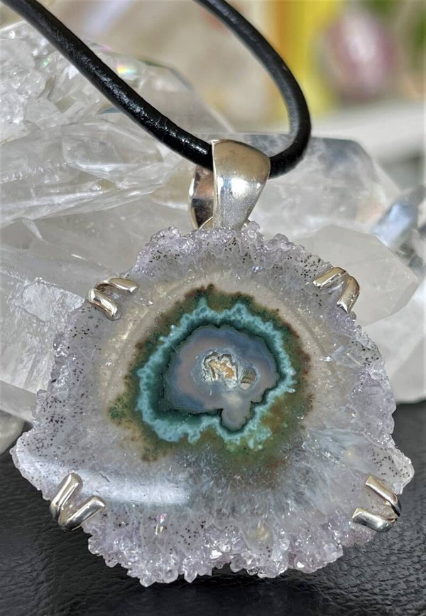 Amethist hanger platte schijf, twee zijden gepolijst, medium