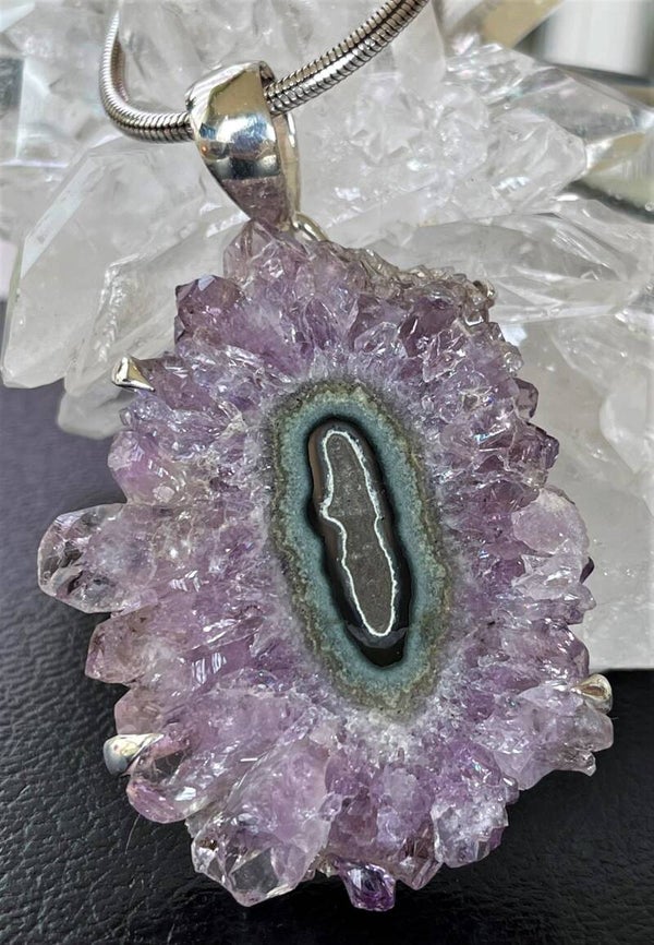 Amethist hanger platte schijf, twee zijden gepolijst, groot