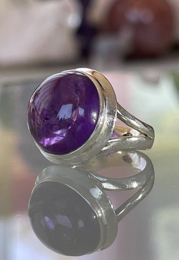 Amethist ring cabochon rond, maat 18
